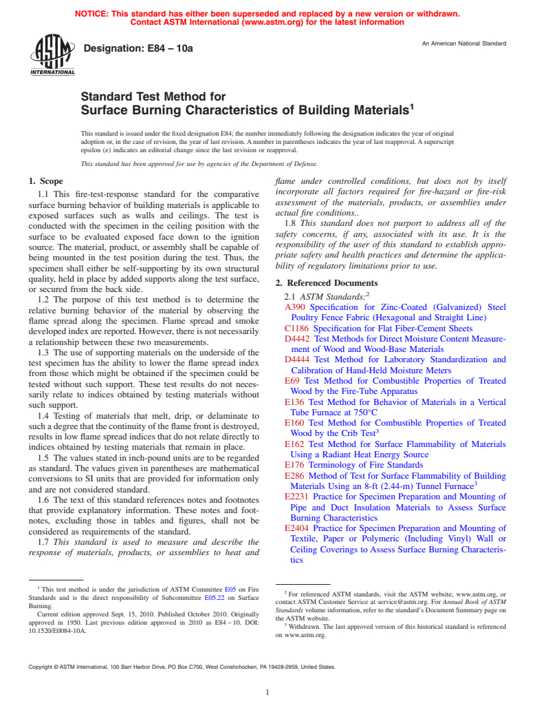 ASTM E84-10a - Standard Test Method for  Surface Burning Characteristics of Building Materials