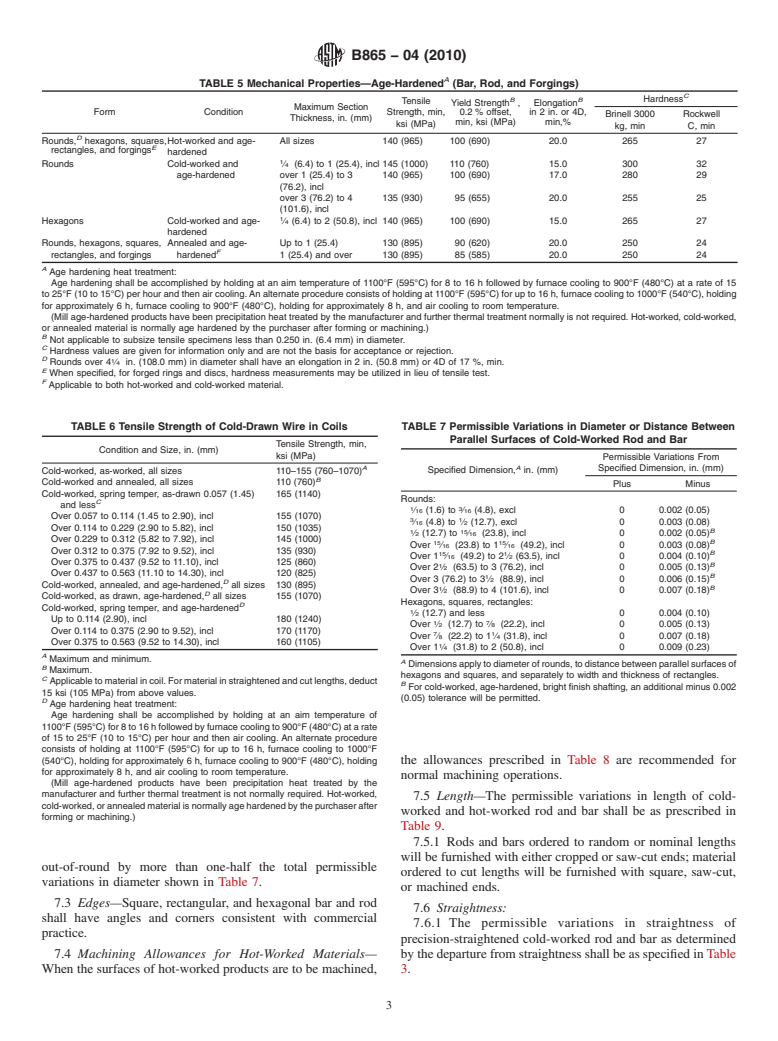 ASTM B865-04(2010) - Standard Specification for Precipitation Hardening Nickel-Copper-Aluminum Alloy (UNS N05500) Bar, Rod, Wire, Forgings, and Forging Stock