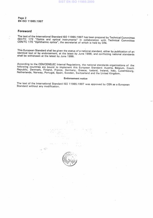 EN ISO 11985:1997 - Ophthalmic optics - Contact lenses - Ageing by