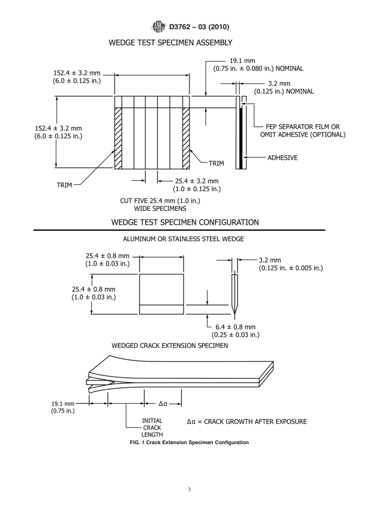 ASTM D3762-03(2010) - Standard Test Method for Adhesive-Bonded Surface Durability of Aluminum (Wedge Test) (Withdrawn 2019)