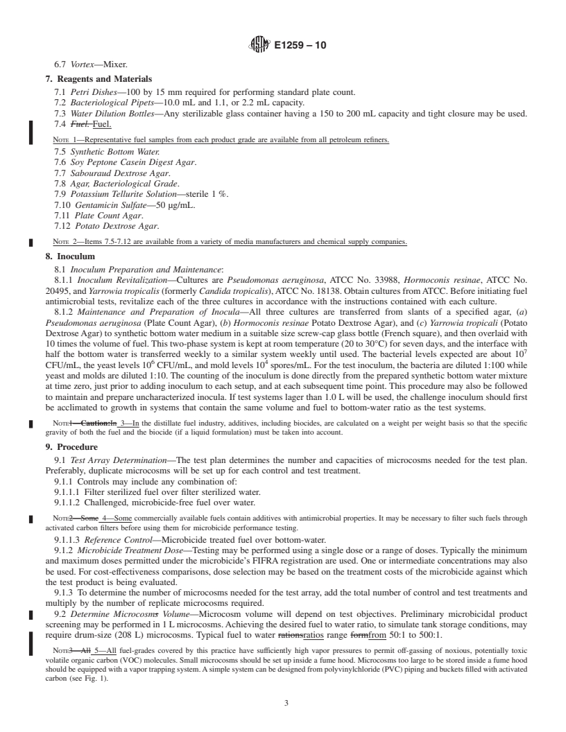 REDLINE ASTM E1259-10 - Standard Practice for Evaluation of Antimicrobials in Liquid Fuels Boiling Below 390&#176;C