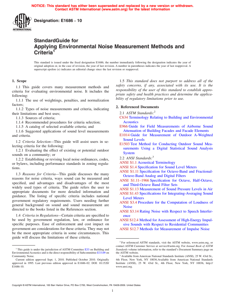 ASTM E1686-10 - Standard Guide for Applying Environmental Noise Measurement Methods and Criteria