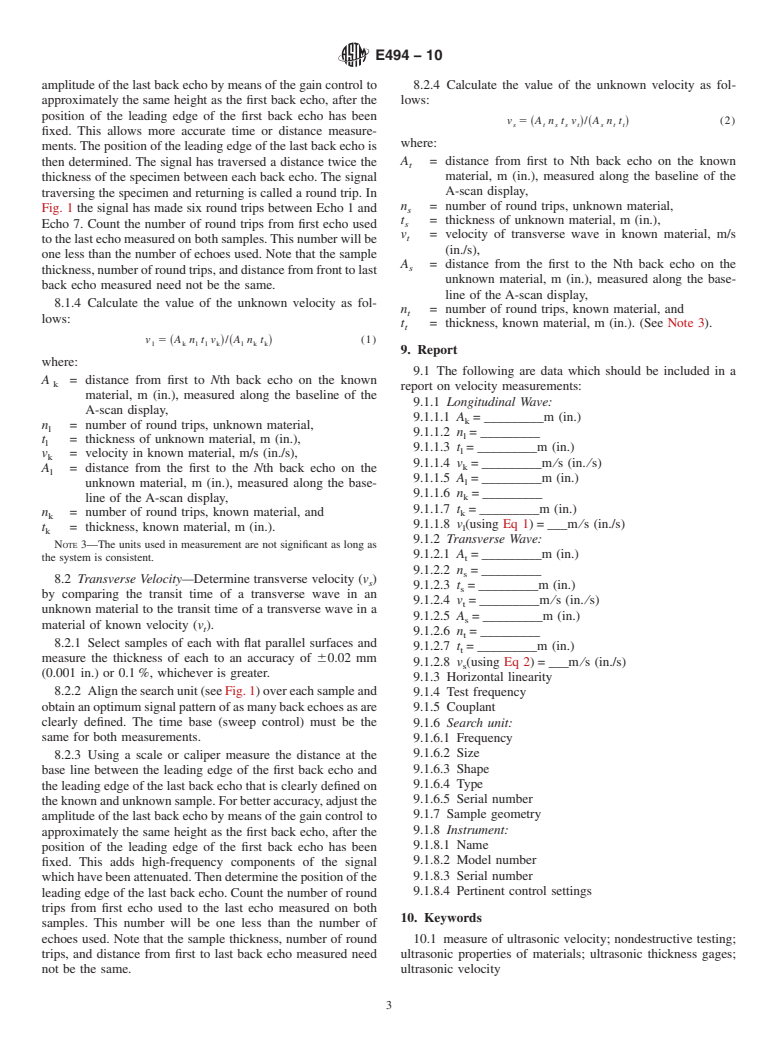 ASTM E494-10 - Standard Practice for Measuring Ultrasonic Velocity in Materials