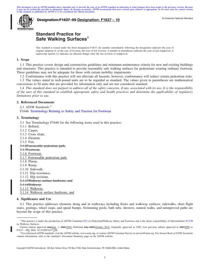 REDLINE ASTM F1637-10 - Standard Practice for  Safe Walking Surfaces