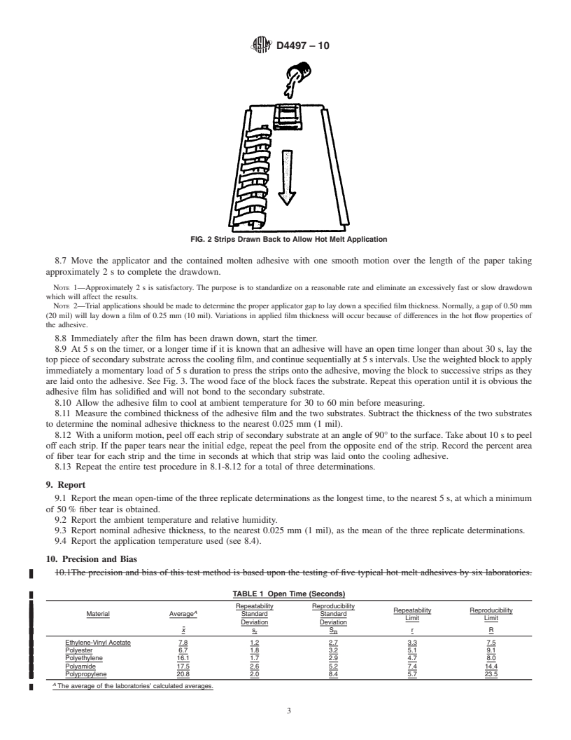 REDLINE ASTM D4497-10 - Standard Test Method for Determining the Open Time of Hot Melt Adhesives (Manual Method)