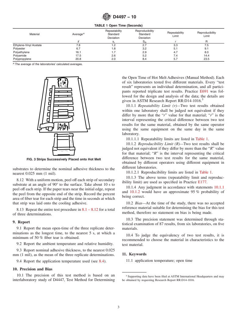 ASTM D4497-10 - Standard Test Method for Determining the Open Time of Hot Melt Adhesives (Manual Method)