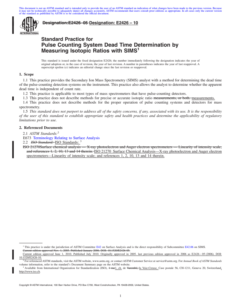 REDLINE ASTM E2426-10 - Standard Practice for Pulse Counting System Dead Time Determination by Measuring Isotopic Ratios with SIMS