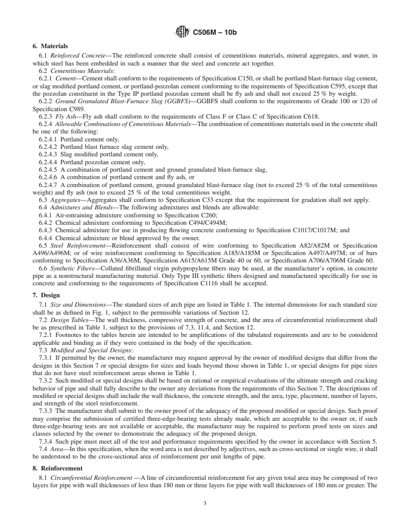 REDLINE ASTM C506M-10b - Standard Specification for  Reinforced Concrete Arch Culvert, Storm Drain, and Sewer Pipe (Metric)