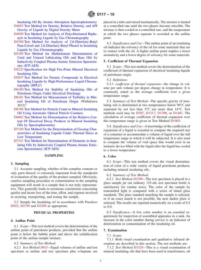 ASTM D117-10 - Standard Guide for Sampling, Test Methods, and Specifications for Electrical Insulating Oils of Petroleum Origin