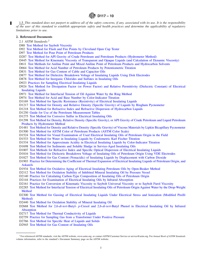 REDLINE ASTM D117-10 - Standard Guide for Sampling, Test Methods, and Specifications for Electrical Insulating Oils of Petroleum Origin
