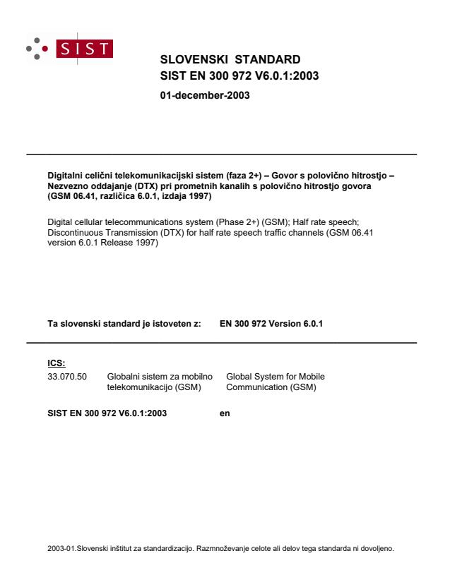 SIST EN 300 972 V6.0.1:2003
