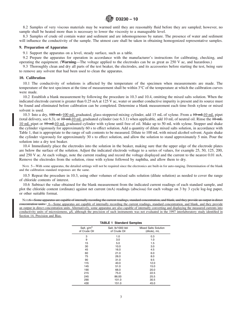 REDLINE ASTM D3230-10 - Standard Test Method for Salts in Crude Oil (Electrometric Method)