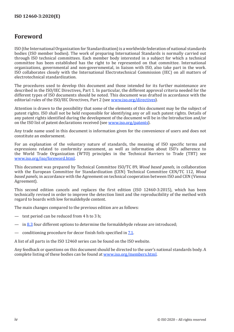 ISO 12460-3:2020 ISO 12460-3:2020 - Wood-based panels — Determination of formaldehyde release — Part 3: Gas analysis method
Released:10/6/2020 - Page 4 preview
