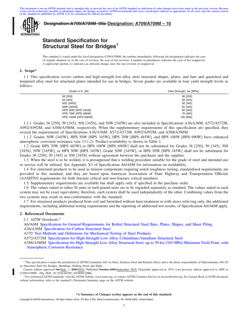 REDLINE ASTM A709/A709M-10 - Standard Specification for  Structural Steel for Bridges