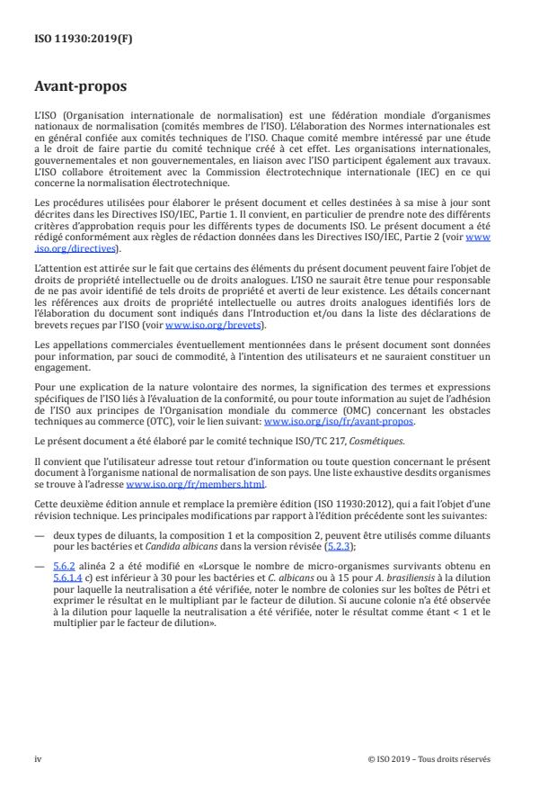 ISO 11930:2019 ISO 11930:2019 - Cosmétiques -- Microbiologie -- Évaluation de la protection antimicrobienne d'un produit cosmétique - Page 4 preview