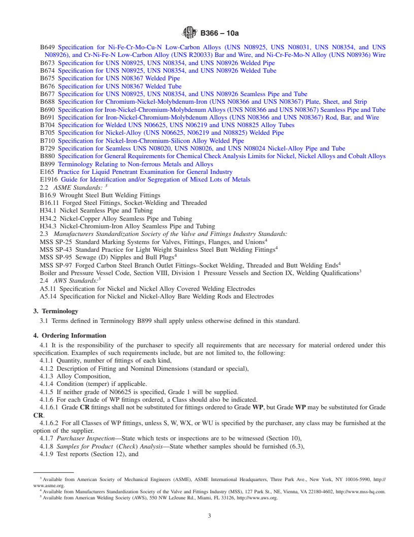 REDLINE ASTM B366-10a - Standard Specification for Factory-Made Wrought Nickel and Nickel Alloy Fittings