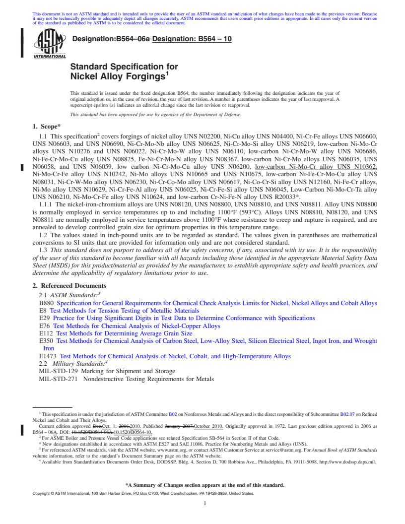 REDLINE ASTM B564-10 - Standard Specification for Nickel Alloy Forgings