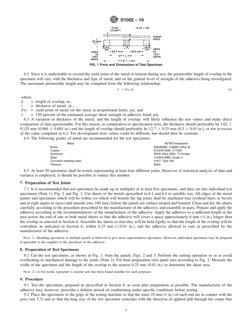 REDLINE ASTM D1002-10 - Standard Test Method for Apparent Shear Strength of Single-Lap-Joint Adhesively Bonded Metal Specimens by Tension Loading (Metal-to-Metal)