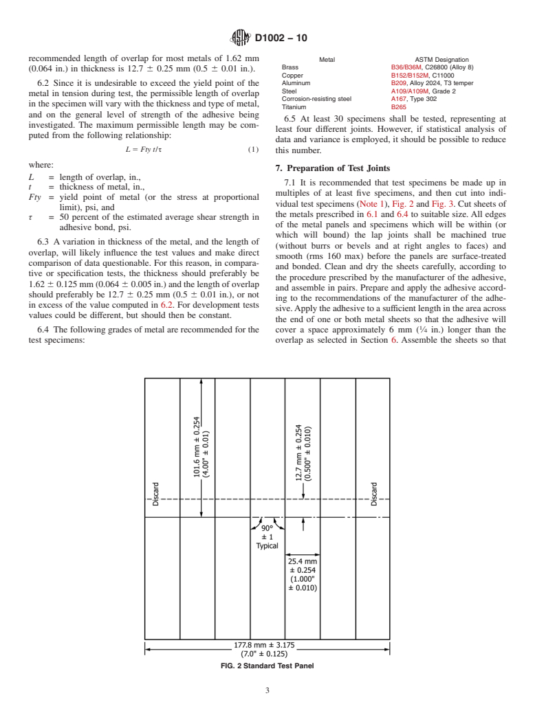 ASTM D1002-10 - Standard Test Method for Apparent Shear Strength of Single-Lap-Joint Adhesively Bonded Metal Specimens by Tension Loading (Metal-to-Metal)