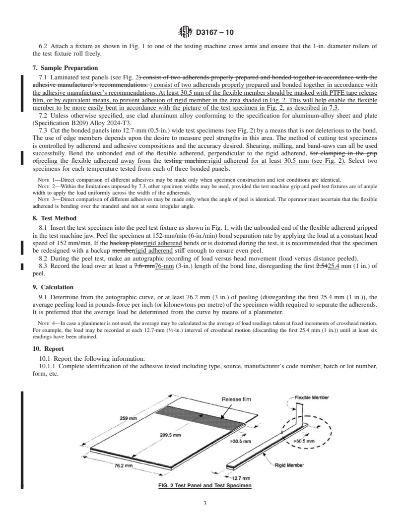 REDLINE ASTM D3167-10 - Standard Test Method for Floating Roller Peel Resistance of Adhesives