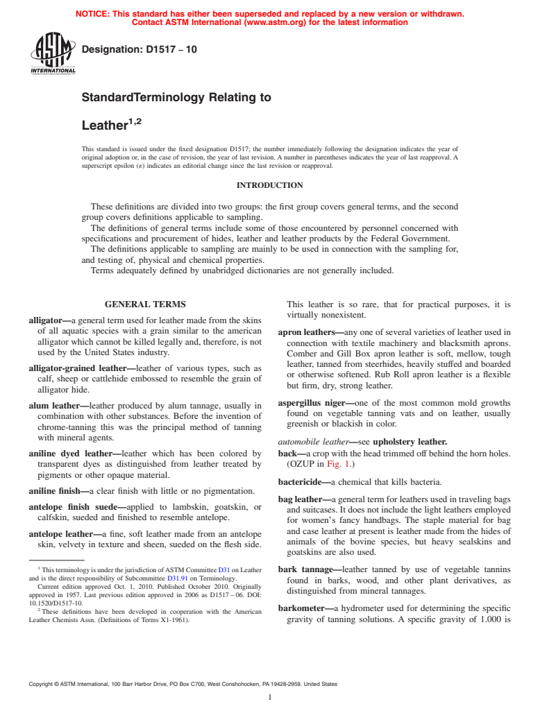 ASTM D1517-10 - Standard Terminology Relating to Leather