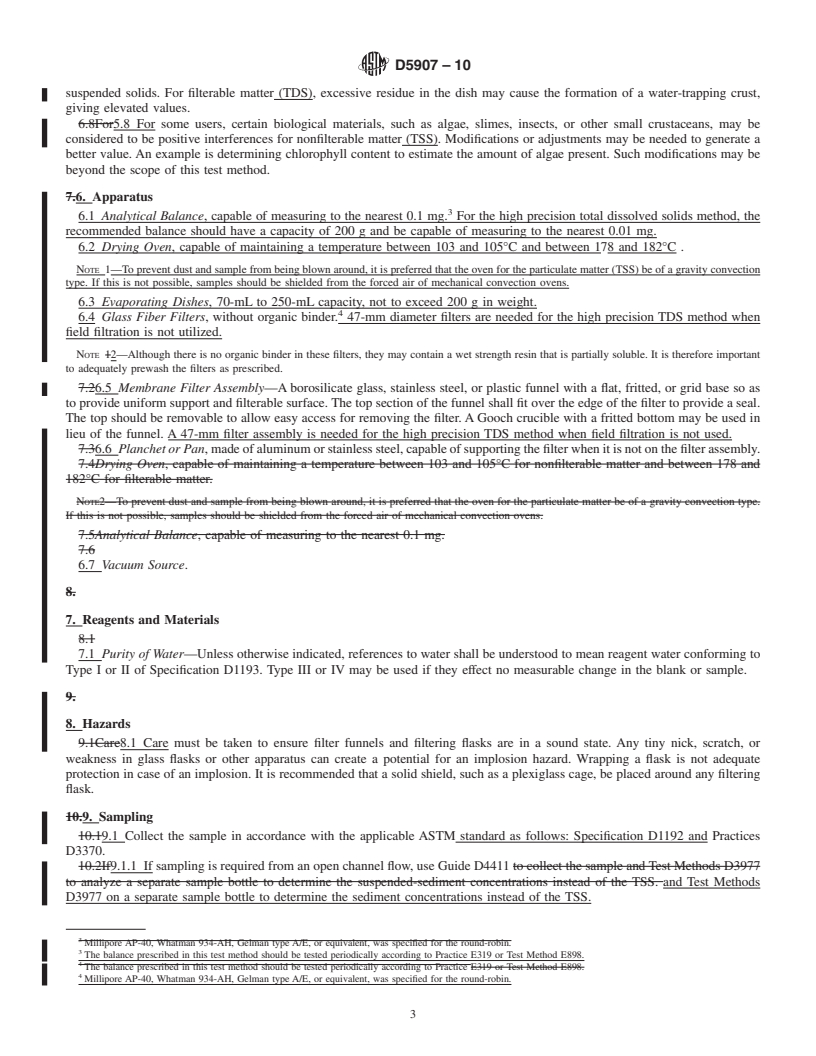 REDLINE ASTM D5907-10 - Standard Test Methods for  Filterable Matter (Total Dissolved Solids)  and Nonfilterable Matter (Total Suspended Solids) in Water