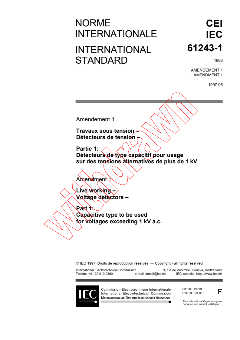 IEC 61243-1:1993/AMD1:1997 - Amendment 1 - Live working - Voltage detectors - Part 1: Capacitive type to be used for voltages exceeding 1 kV a.c.
Released:6/10/1997
Isbn:2831838975