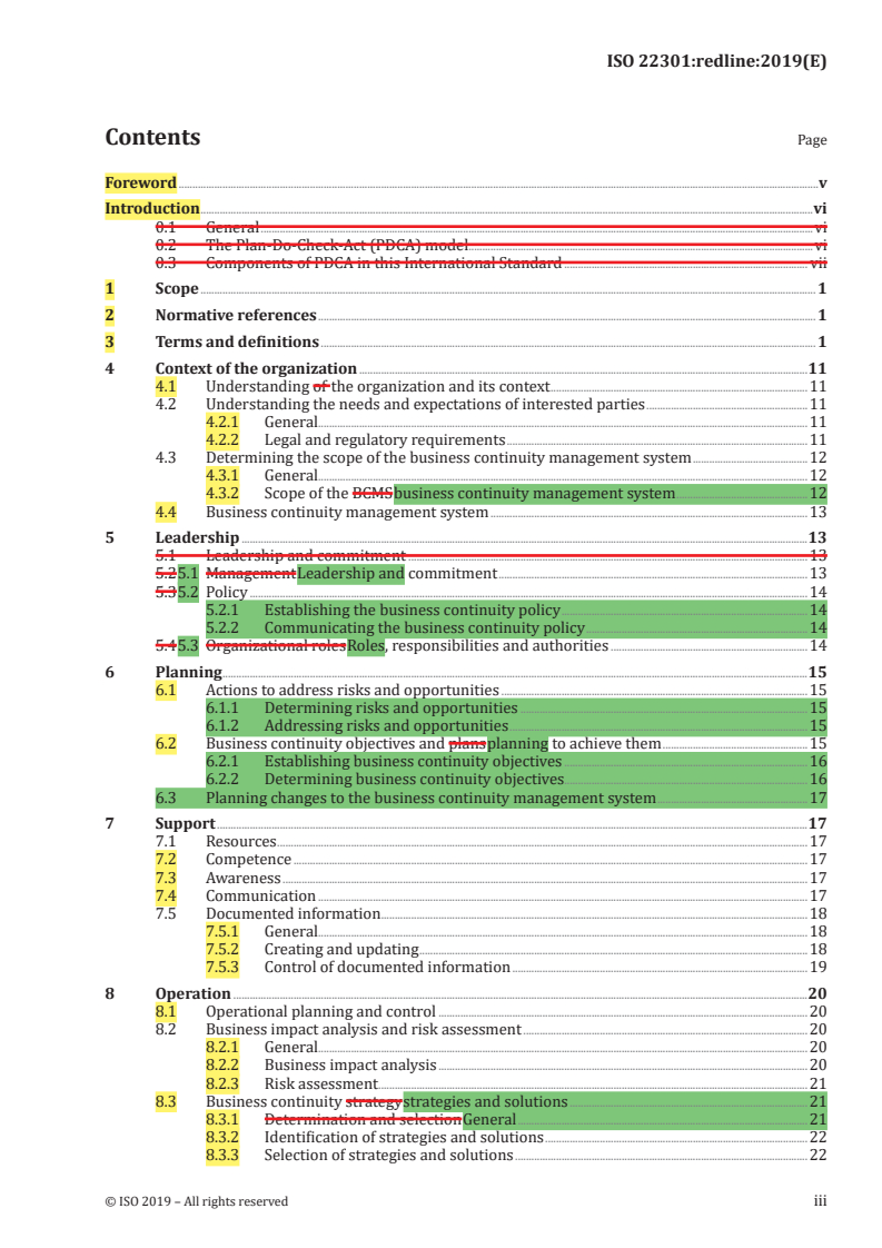 REDLINE ISO 22301:2019 - Security and resilience — Business continuity management systems — Requirements
Released:10/30/2019