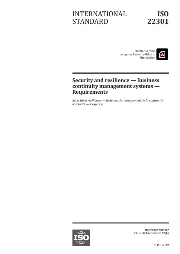 REDLINE ISO 22301:2019 - Security and resilience -- Business continuity management systems -- Requirements