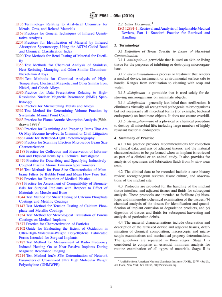 ASTM F561-05a(2010) - Standard Practice for Retrieval and Analysis of Medical Devices, and Associated Tissues and Fluids