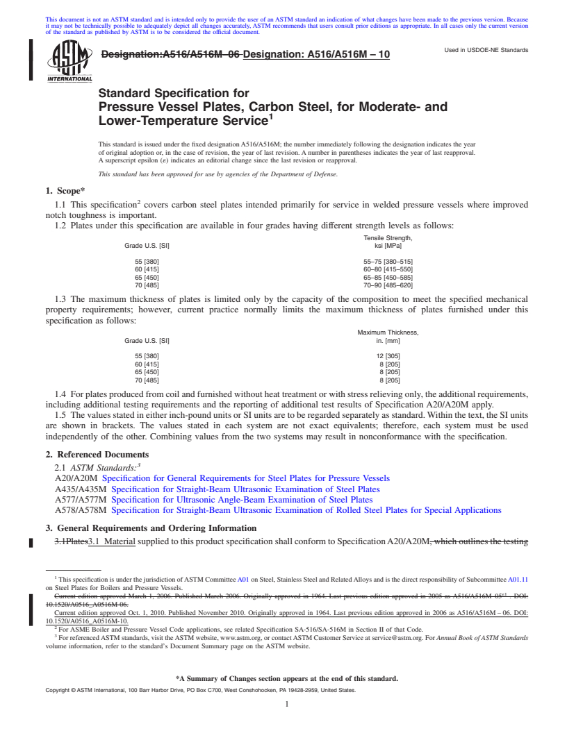 REDLINE ASTM A516/A516M-10 - Standard Specification for Pressure Vessel Plates, Carbon Steel, for Moderate- and Lower-Temperature Service