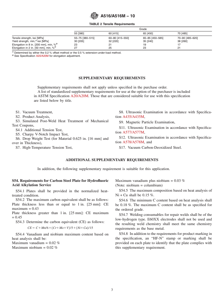 ASTM A516/A516M-10 - Standard Specification for Pressure Vessel Plates, Carbon Steel, for Moderate- and Lower-Temperature Service