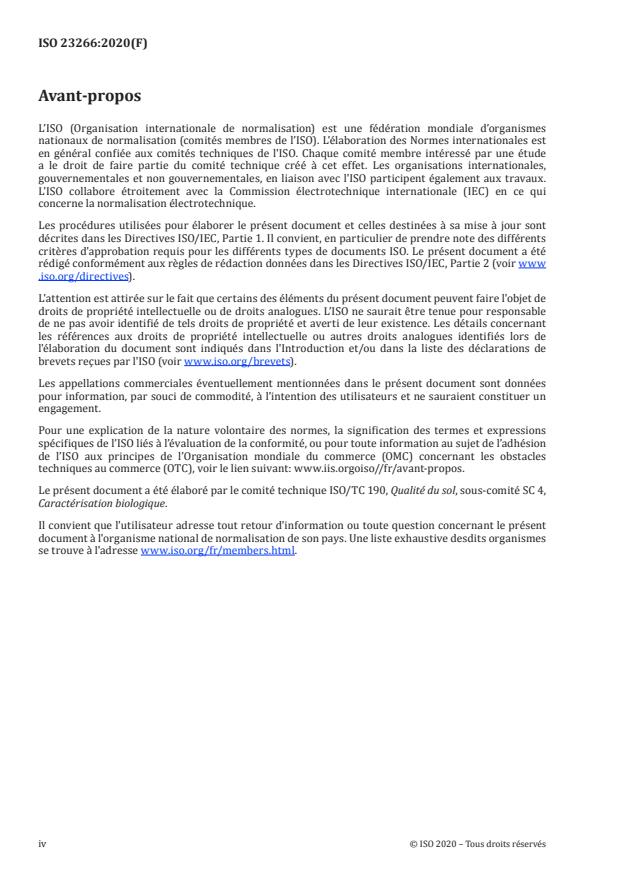ISO 23266:2020 ISO 23266:2020 - Qualité du sol -- Essai de détermination de l'inhibition de la reproduction chez les acariens oribates (Oppia nitens) exposés aux contaminants dans le sol - Page 4 preview