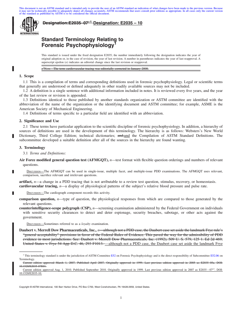 REDLINE ASTM E2035-10 - Standard Terminology Relating to Forensic Psychophysiology