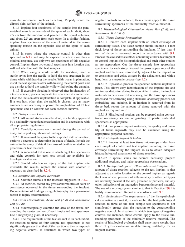 ASTM F763-04(2010) - Standard Practice for Short-Term Screening of Implant Materials