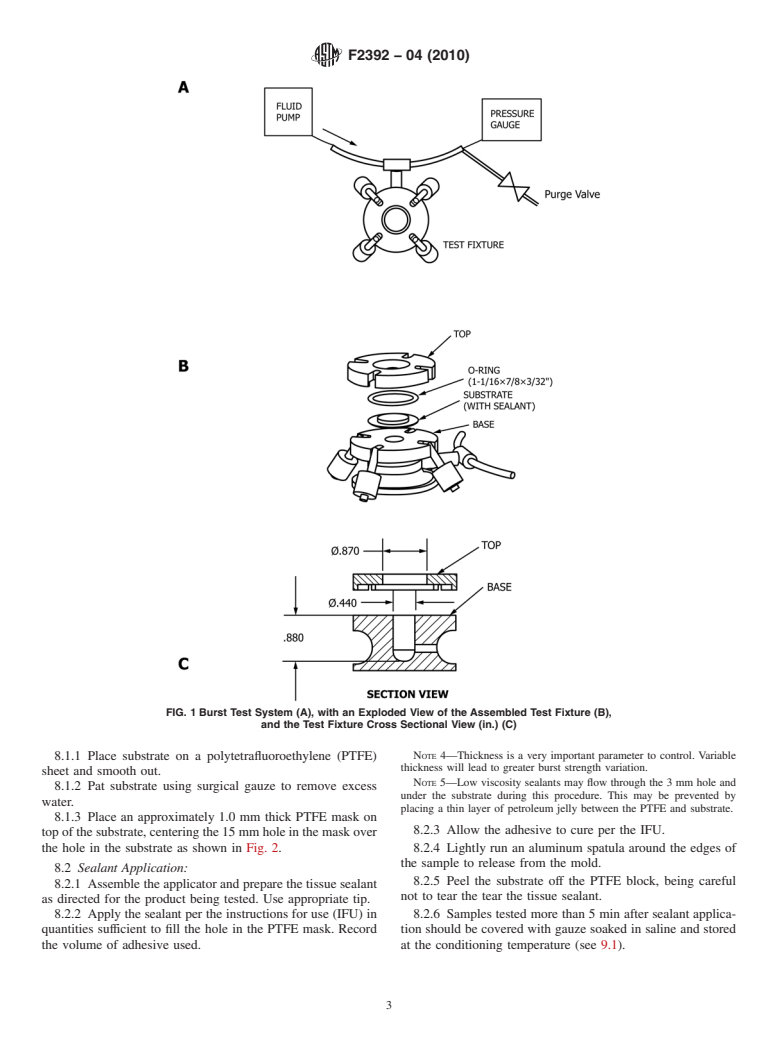 ASTM F2392-04(2010) - Standard Test Method for Burst Strength of Surgical Sealants