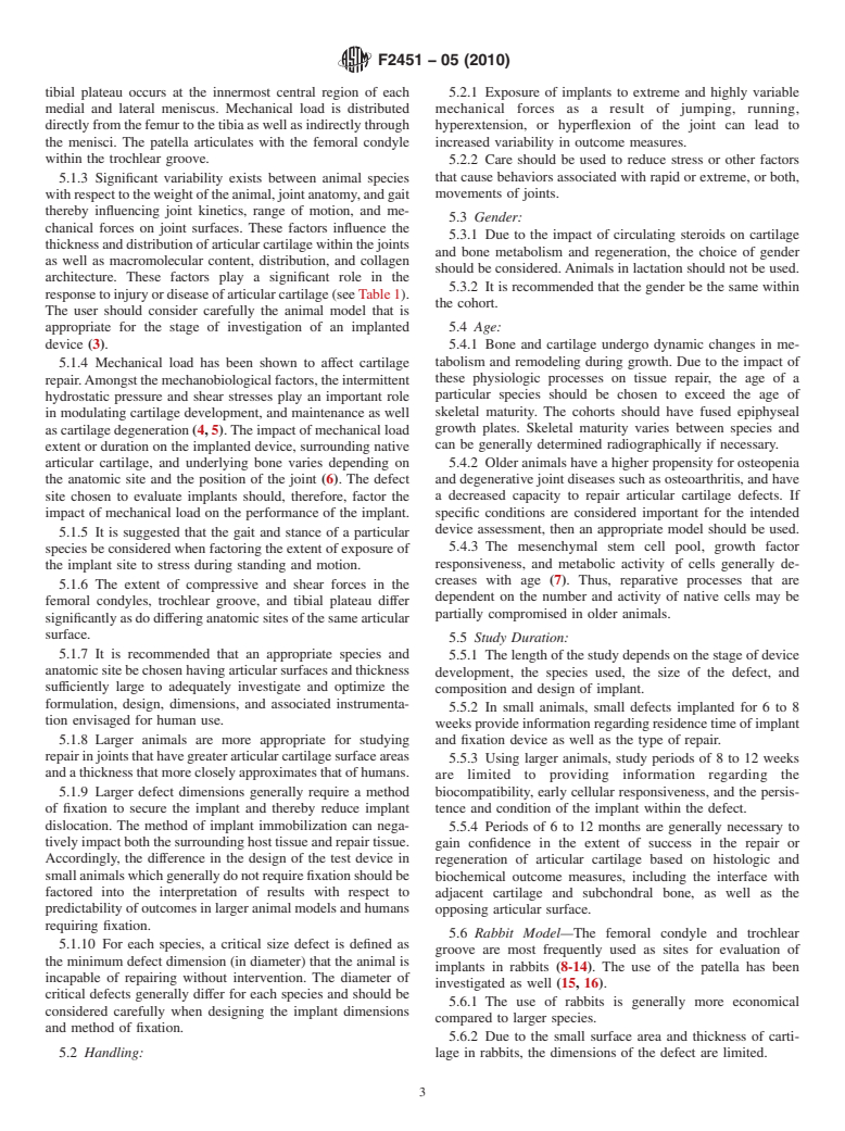 ASTM F2451-05(2010) - Standard Guide for <i>in vivo</i> Assessment of Implantable Devices Intended to Repair or Regenerate Articular Cartilage (Withdrawn 2019)