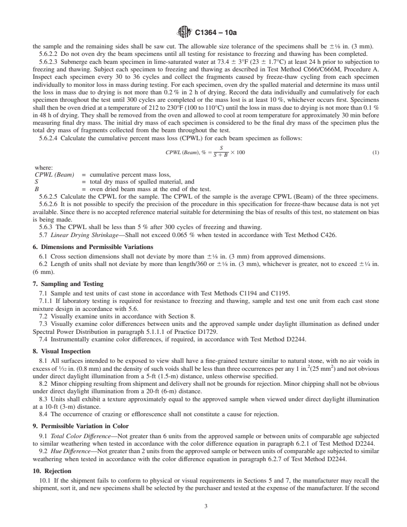 REDLINE ASTM C1364-10a - Standard Specification for Architectural Cast Stone