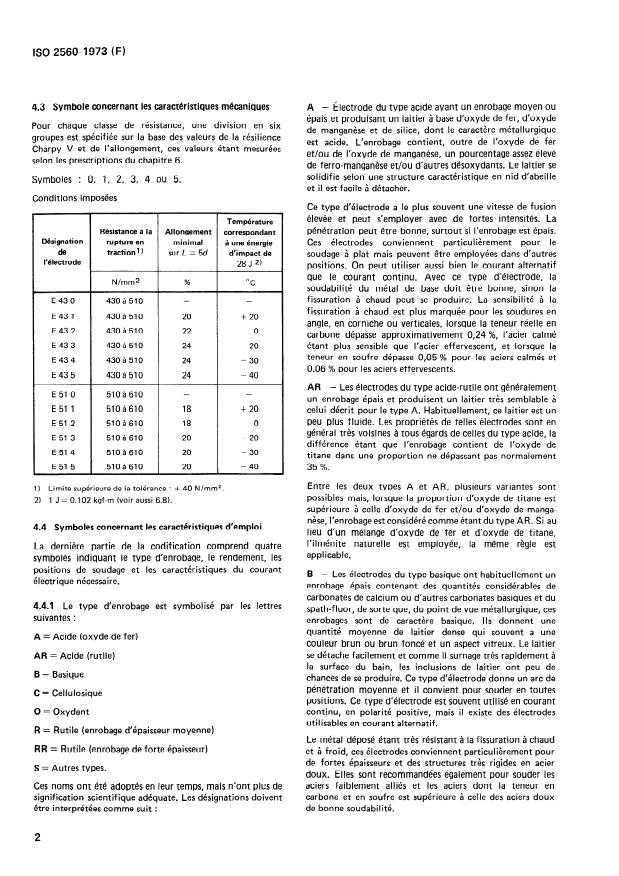 ISO 2560:1973 ISO 2560:1973 - Électrodes enrobées pour le soudage manuel a l'arc des aciers doux et des aciers faiblement alliés -- Code de symbolisation pour l'identification - Page 4 preview