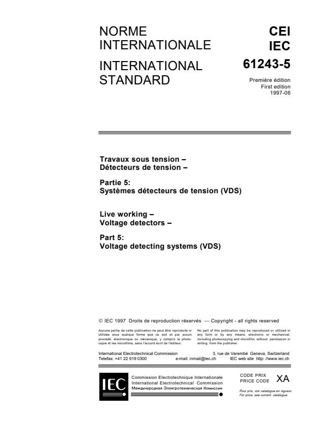 IEC 61243-5:1997 - Live working - Voltage detectors - Part 5: Voltage detecting systems (VDS)