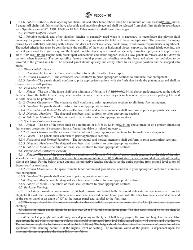 REDLINE ASTM F2000-10 - Standard Guide for Fences for Baseball and Softball Fields