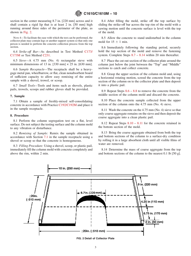 ASTM C1610/C1610M-10 - Standard Test Method for Static Segregation of Self-Consolidating Concrete Using Column Technique