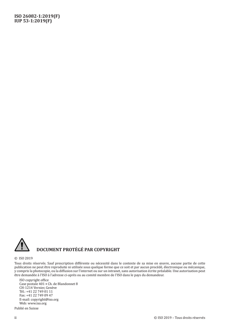 ISO 26082-1:2019 ISO 26082-1:2019 - Cuir — Méthodes d'essai physique et mécanique de détermination de la salissure — Partie 1: Méthode par frottement (Martindale)
Released:3/19/2019 - Page 2 preview