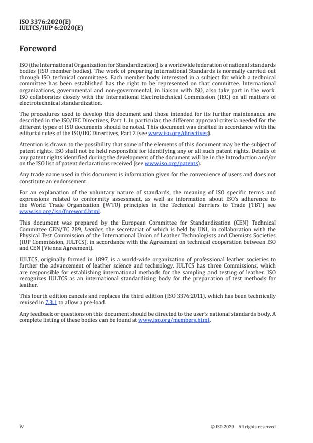 ISO 3376:2020 ISO 3376:2020 - Leather -- Physical and mechanical tests -- Determination of tensile strength and percentage elongation - Page 4 preview