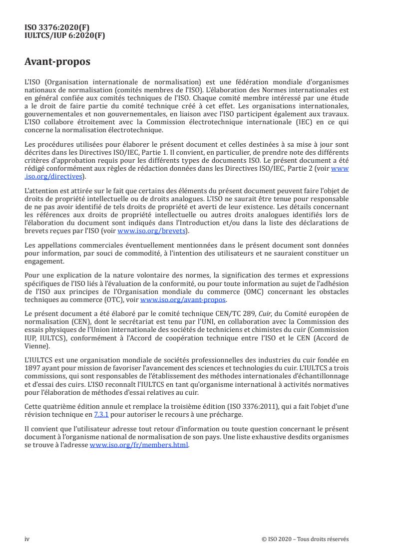 ISO 3376:2020 ISO 3376:2020 - Cuir -- Essais physiques et mécaniques -- Détermination de la résistance a la traction et du pourcentage d’allongement - Page 4 preview