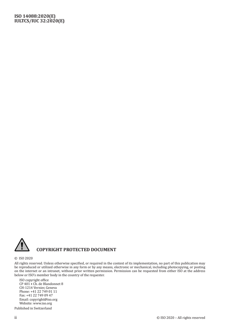 ISO 14088:2020 ISO 14088:2020 - Leather — Chemical tests — Quantitative analysis of tanning agents by filter method
Released:3/27/2020 - Page 2 preview