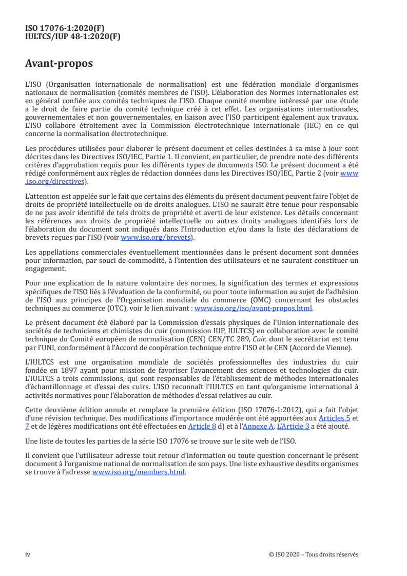 ISO 17076-1:2020 ISO 17076-1:2020 - Cuir — Détermination de la résistance à l'abrasion — Partie 1: Méthode Taber®
Released:1/8/2020 - Page 4 preview