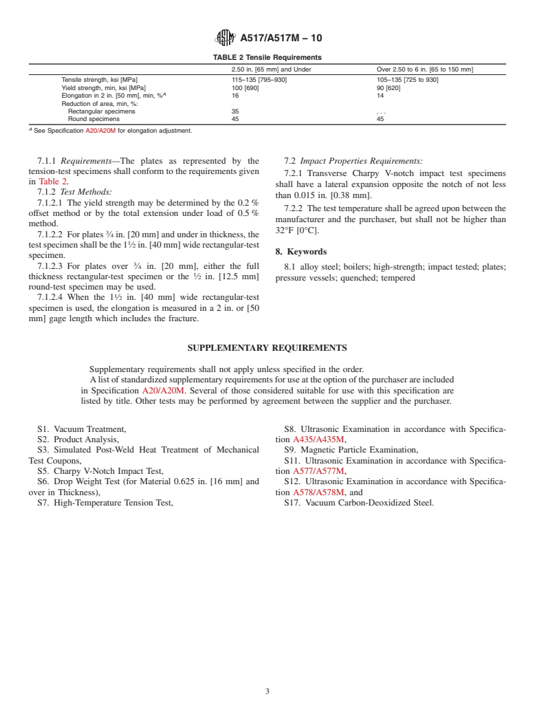 ASTM A517/A517M-10 - Standard Specification for Pressure Vessel Plates, Alloy Steel, High-Strength, Quenched and Tempered