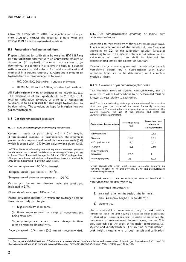 ISO 2561:1974 ISO 2561:1974 - Plastics -- Determination of residual styrene monomer in polystyrene by gas chromatography - Page 4 preview