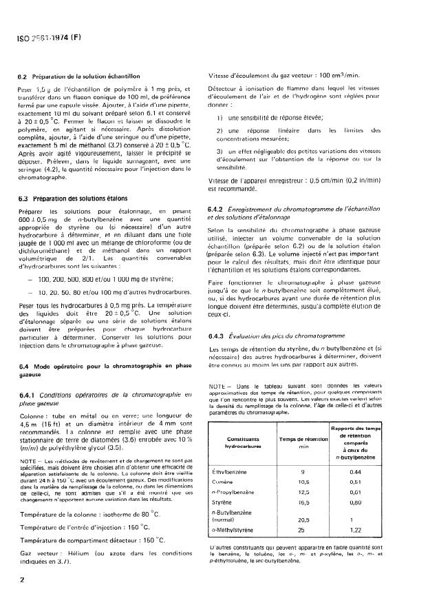 ISO 2561:1974 ISO 2561:1974 - Matieres plastiques -- Détermination du styrene monomere résiduel dans le polystyrene par chromatographie en phase gazeuse - Page 4 preview